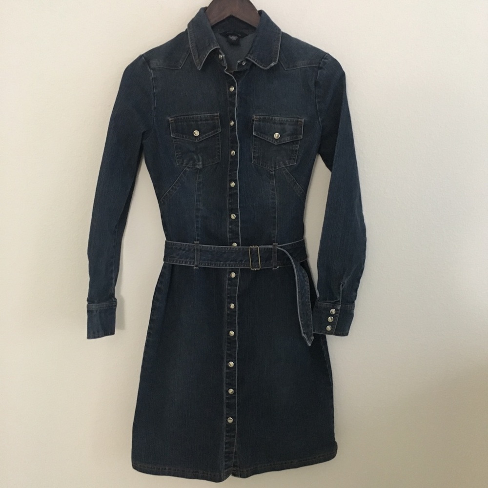 Moda international 2 denim jean dress snap front